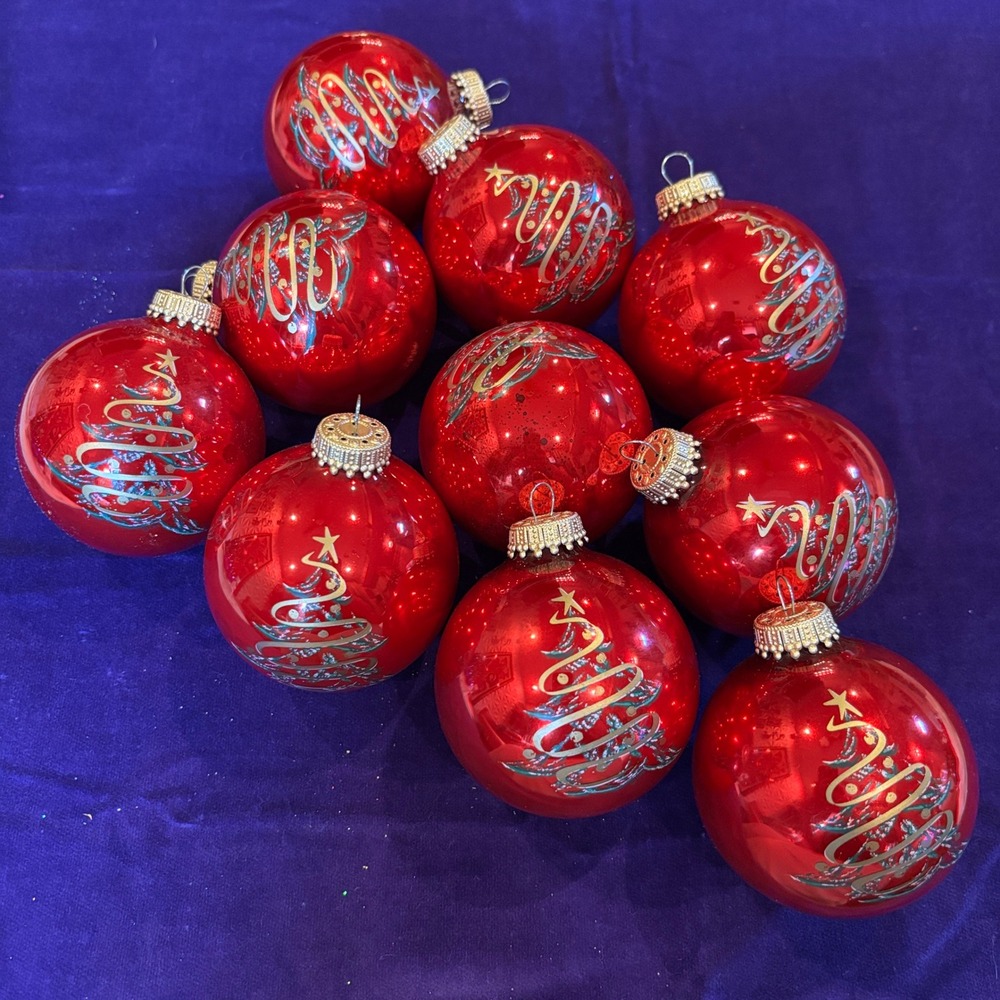Vintage Rauch Red Glass Christmas Tree Ball Ornaments Set of 10